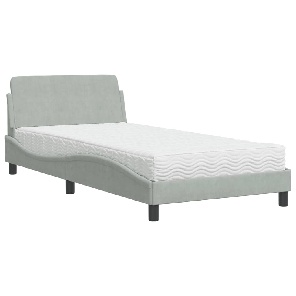 Bed met matras "Dover" fluweel lichtgrijs 100x200 cm is nu te koop bij PeponiXL, paradijselijk wonen!