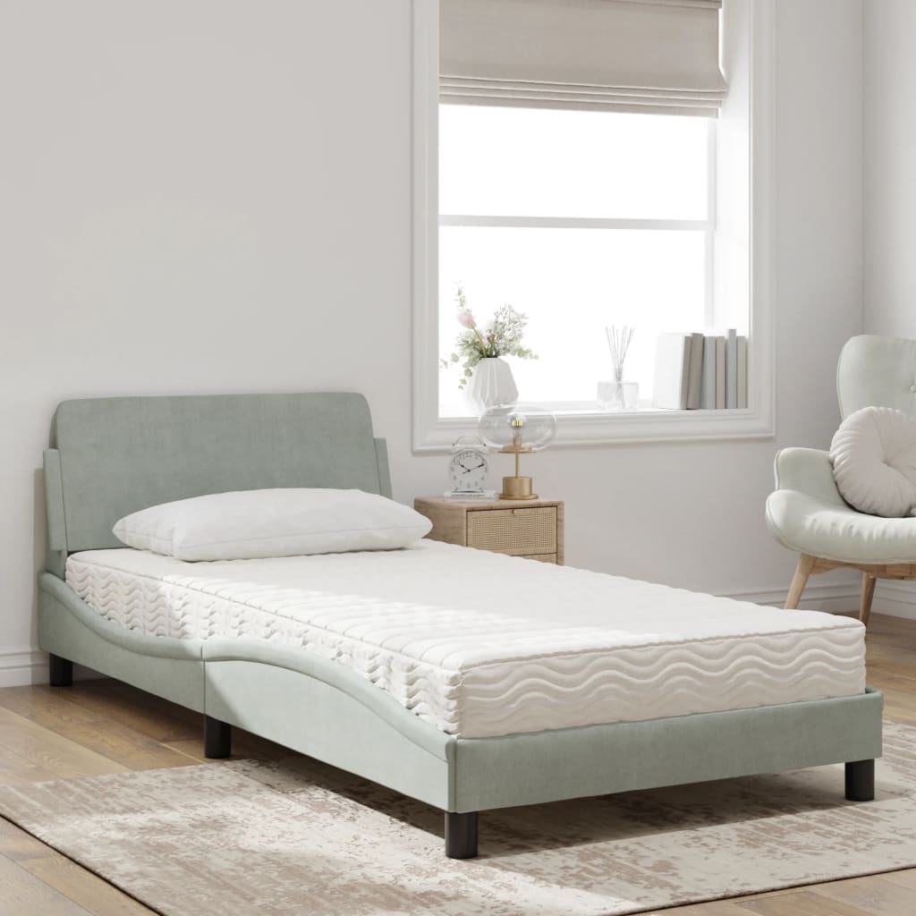 Bed met matras "Dover" fluweel lichtgrijs 100x200 cm is nu te koop bij PeponiXL, paradijselijk wonen!
