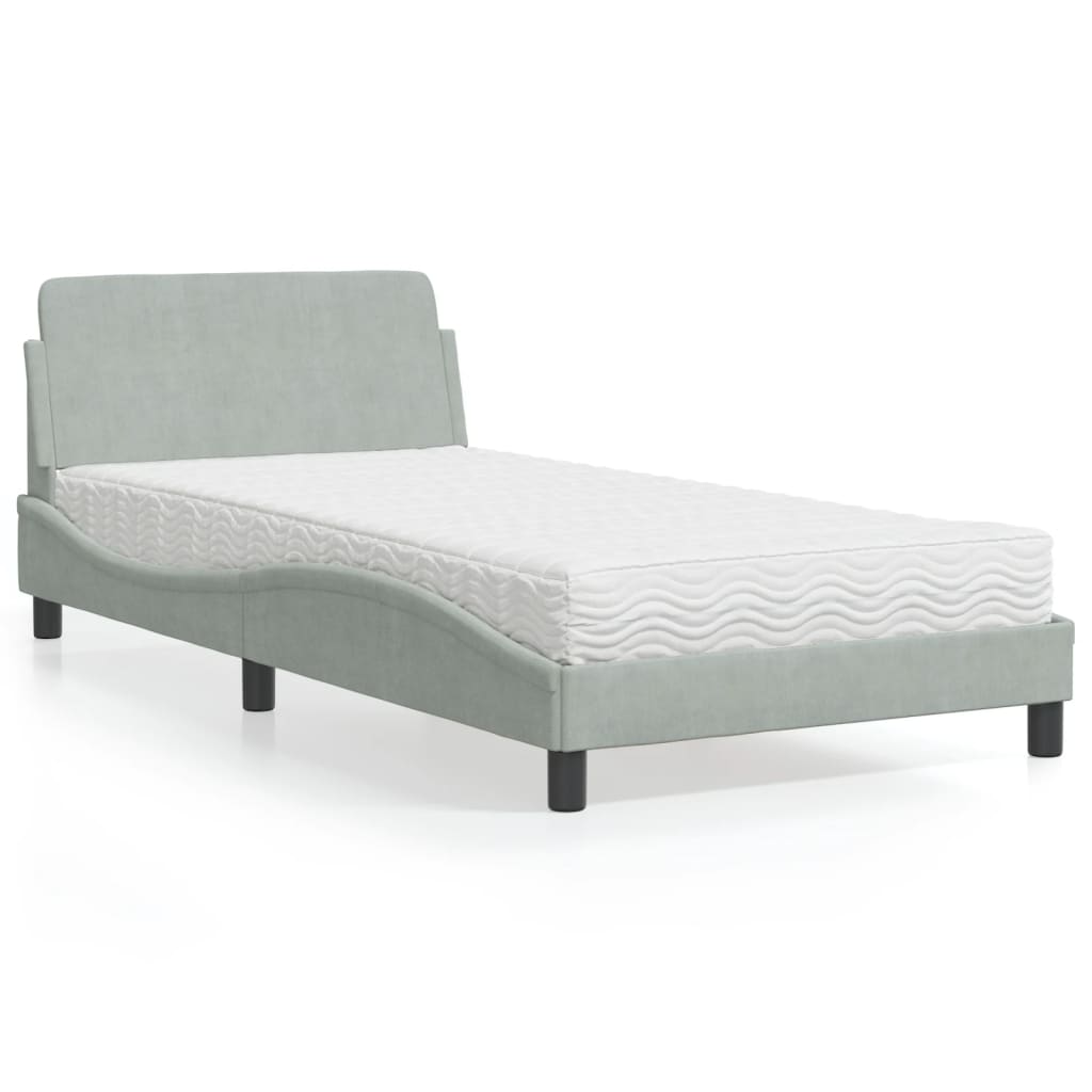 Bed met matras "Dover" fluweel lichtgrijs 100x200 cm is nu te koop bij PeponiXL, paradijselijk wonen!