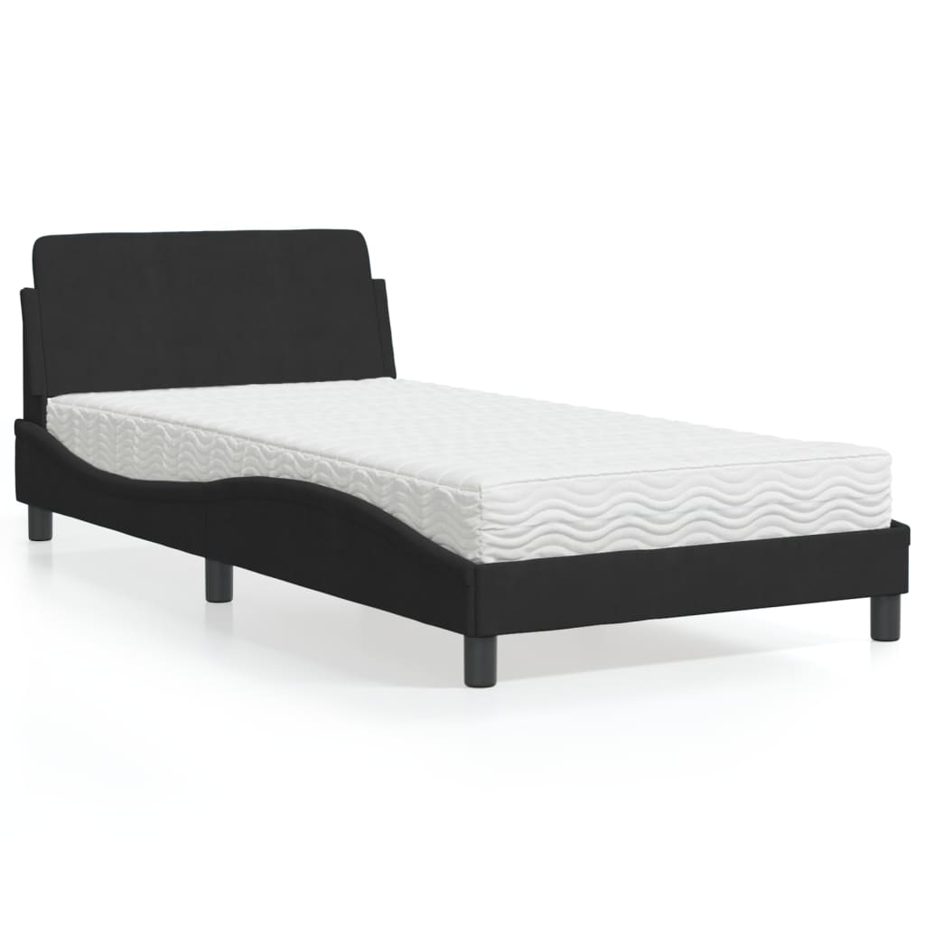 Bed met matras "Dover" fluweel zwart 100x200 cm is nu te koop bij PeponiXL, paradijselijk wonen!
