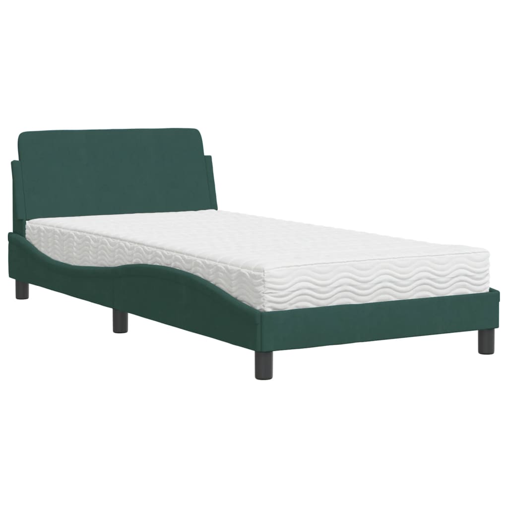 Bed met matras "Dover" fluweel donkergroen 100x200 cm is nu te koop bij PeponiXL, paradijselijk wonen!