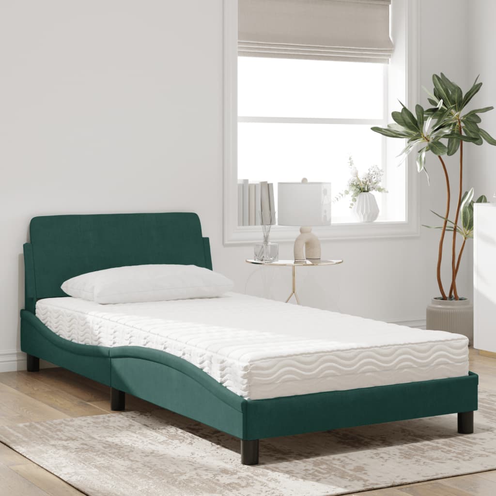 Bed met matras "Dover" fluweel donkergroen 100x200 cm is nu te koop bij PeponiXL, paradijselijk wonen!