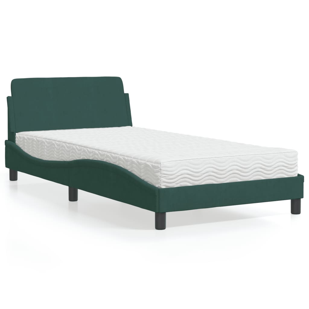 Bed met matras "Dover" fluweel donkergroen 100x200 cm is nu te koop bij PeponiXL, paradijselijk wonen!