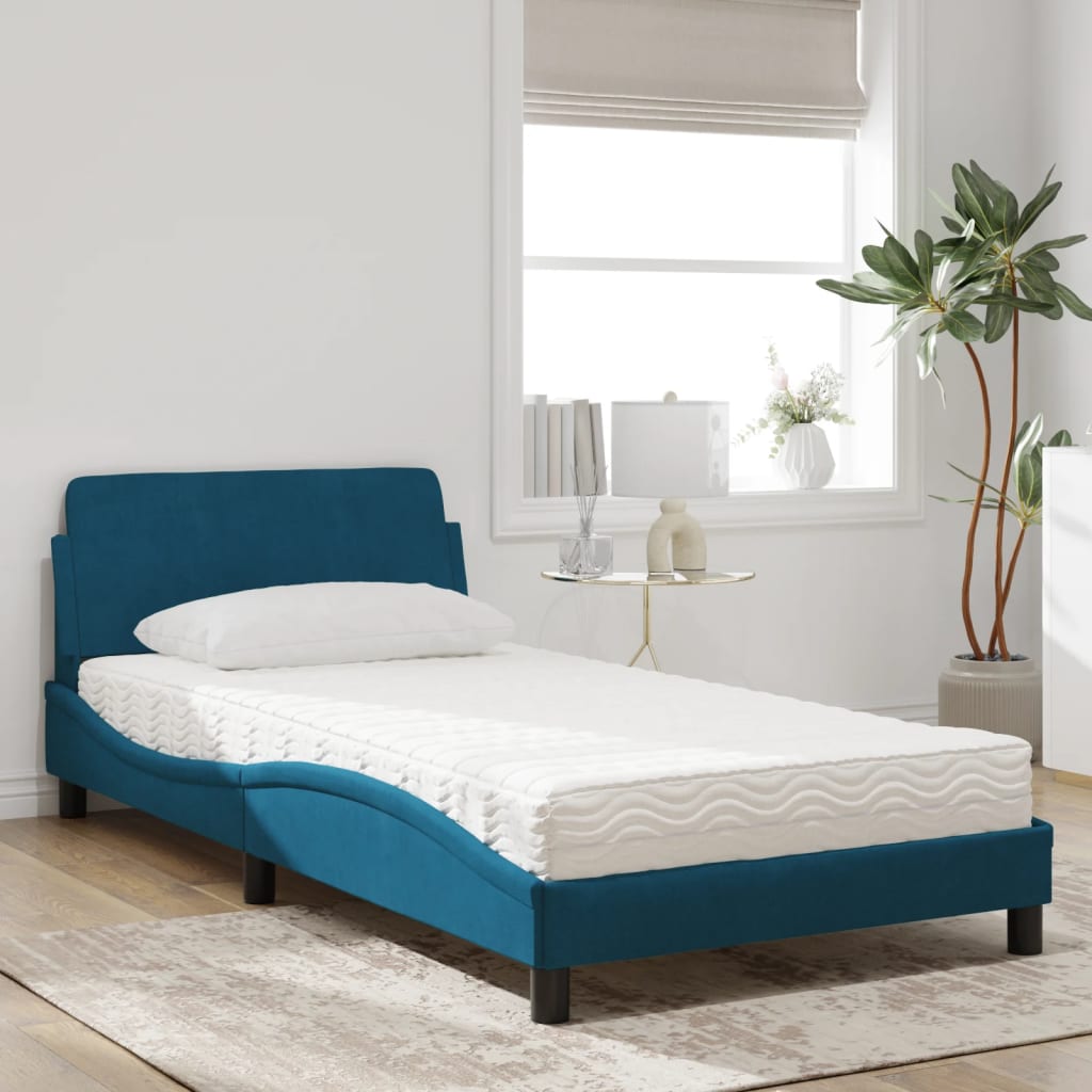 Bed met matras "Dover" fluweel blauw 100x200 cm is nu te koop bij PeponiXL, paradijselijk wonen!