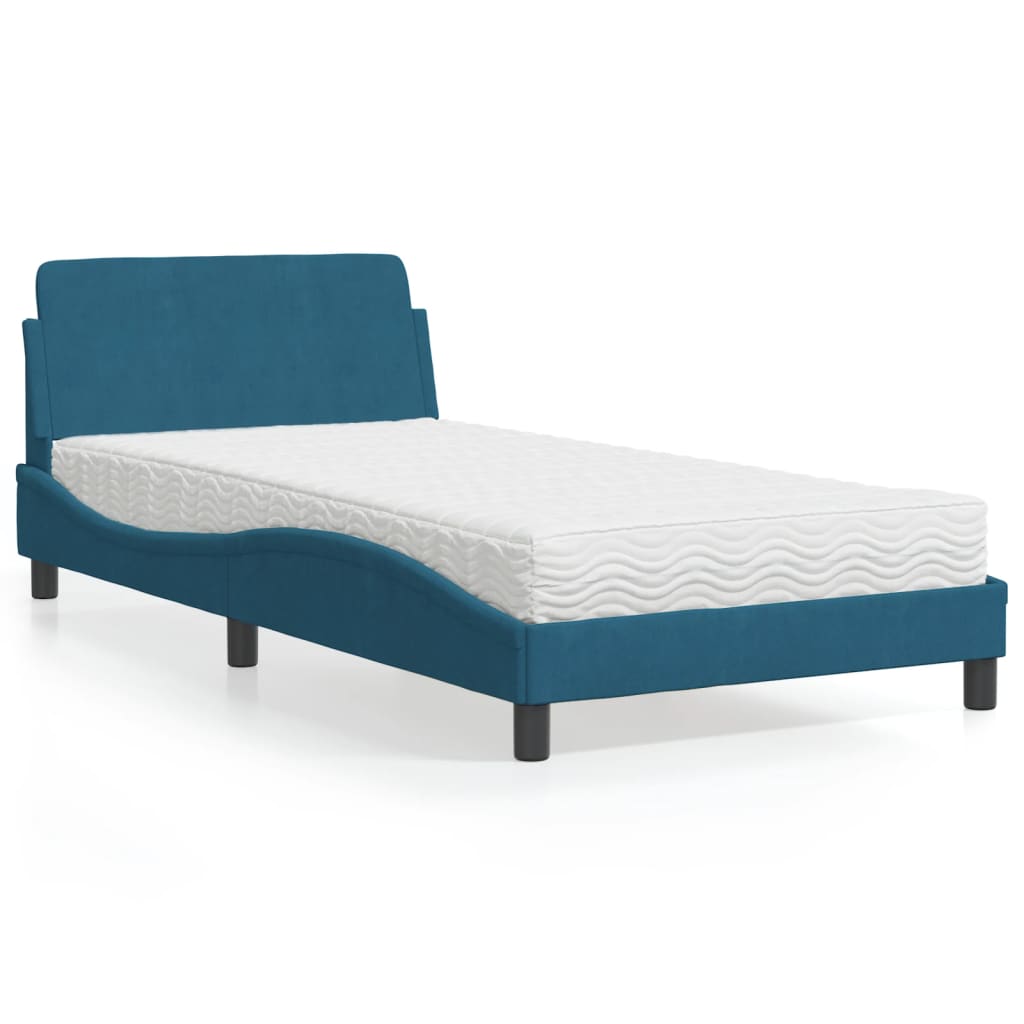 Bed met matras "Dover" fluweel blauw 100x200 cm is nu te koop bij PeponiXL, paradijselijk wonen!