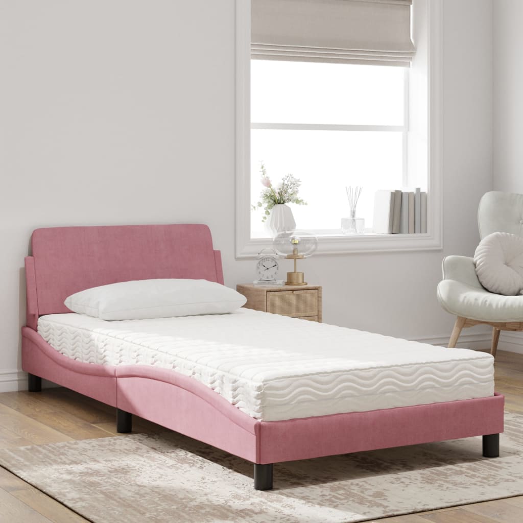 Bed met matras "Dover" fluweel roze 100x200 cm is nu te koop bij PeponiXL, paradijselijk wonen!
