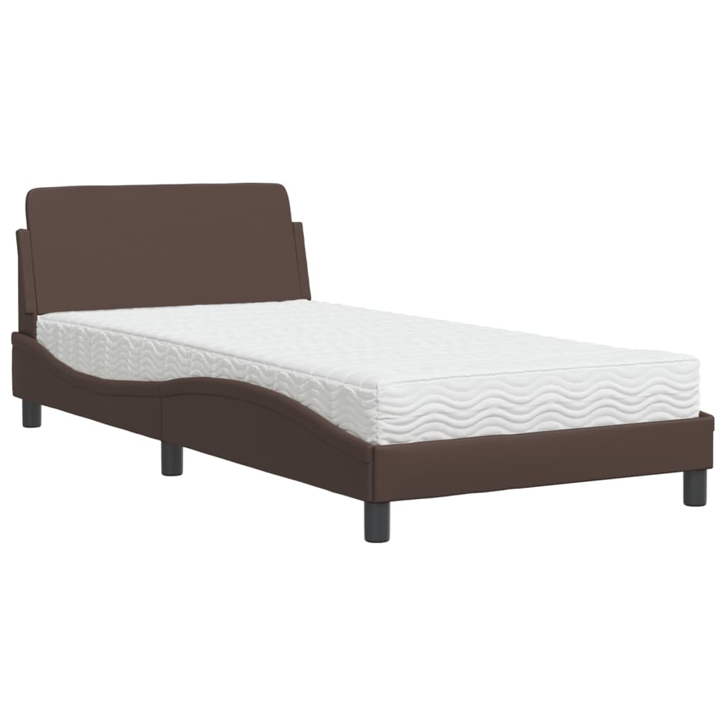 Bed met matras "Dover" kunstleer bruin 100x200 cm is nu te koop bij PeponiXL, paradijselijk wonen!