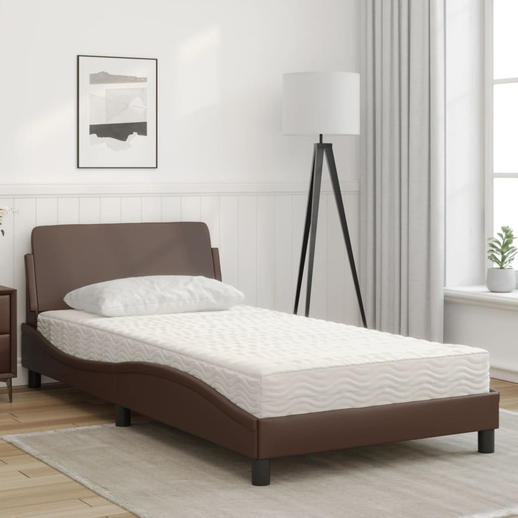 Bed met matras "Dover" kunstleer bruin 100x200 cm is nu te koop bij PeponiXL, paradijselijk wonen!