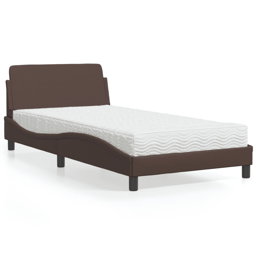 Bed met matras "Dover" kunstleer bruin 100x200 cm is nu te koop bij PeponiXL, paradijselijk wonen!