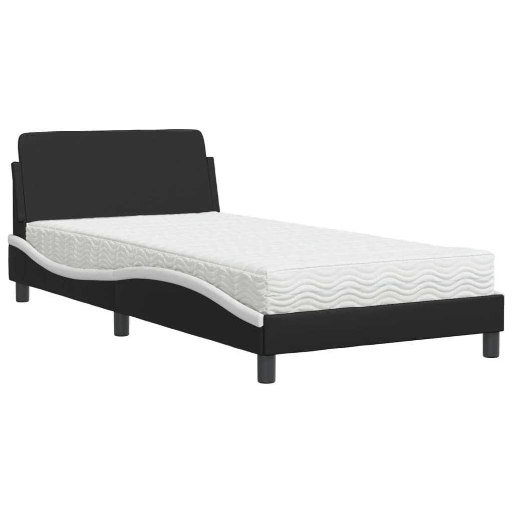 Bed met matras "Dover" kunstleer zwart en wit 100x200 cm is nu te koop bij PeponiXL, paradijselijk wonen!