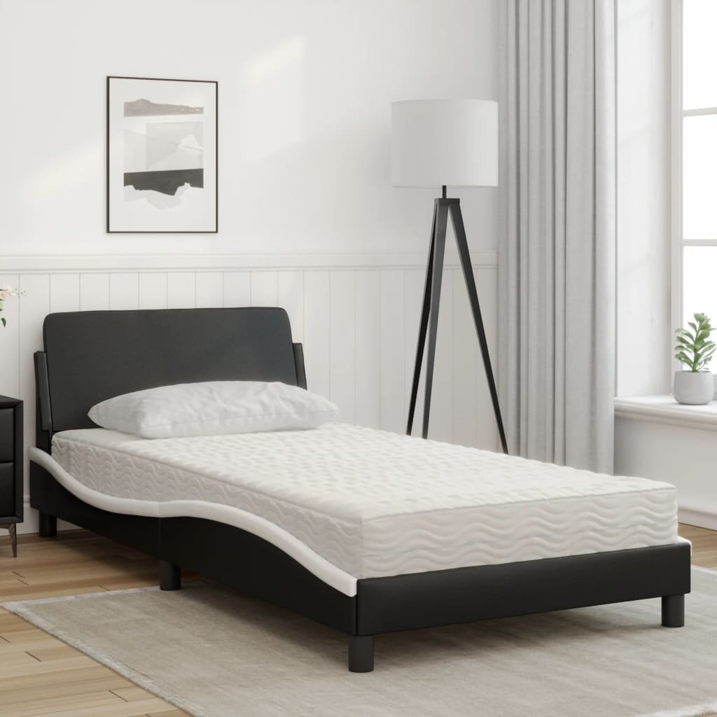 Bed met matras "Dover" kunstleer zwart en wit 100x200 cm is nu te koop bij PeponiXL, paradijselijk wonen!