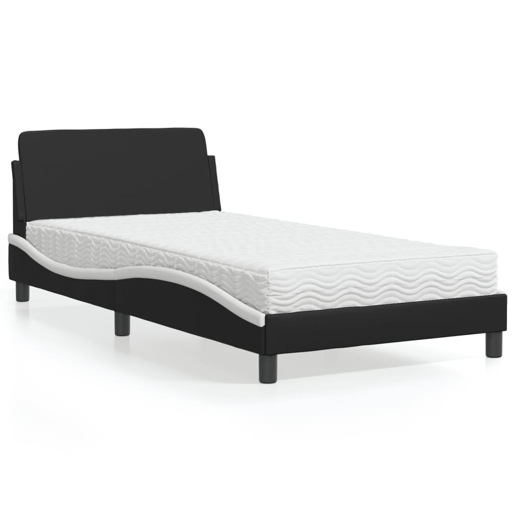 Bed met matras "Dover" kunstleer zwart en wit 100x200 cm is nu te koop bij PeponiXL, paradijselijk wonen!