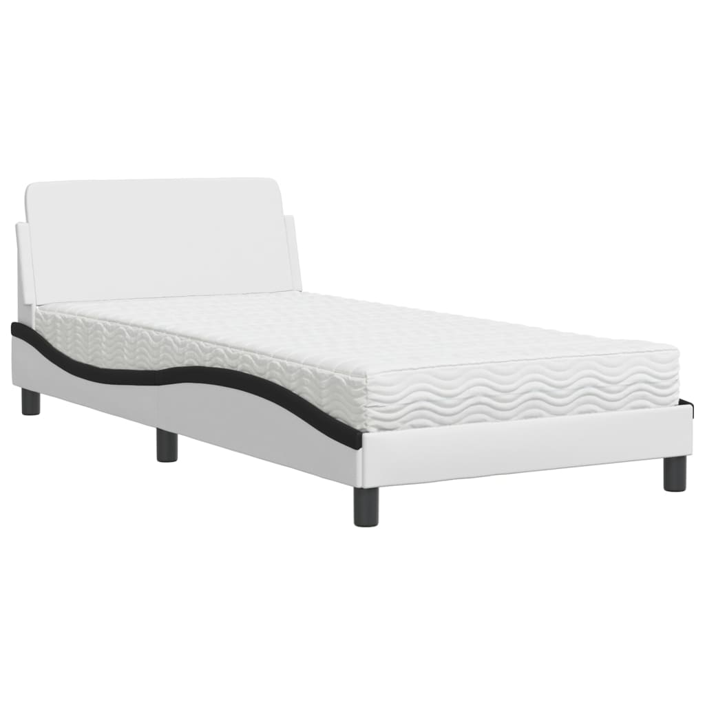 Bed met matras "Dover" kunstleer wit en zwart 100x200 cm is nu te koop bij PeponiXL, paradijselijk wonen!