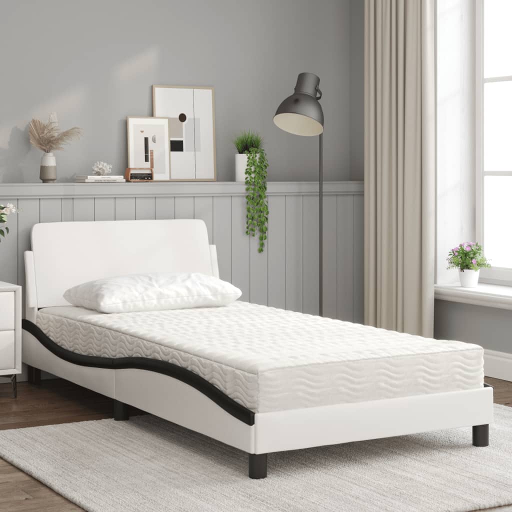 Bed met matras "Dover" kunstleer wit en zwart 100x200 cm is nu te koop bij PeponiXL, paradijselijk wonen!