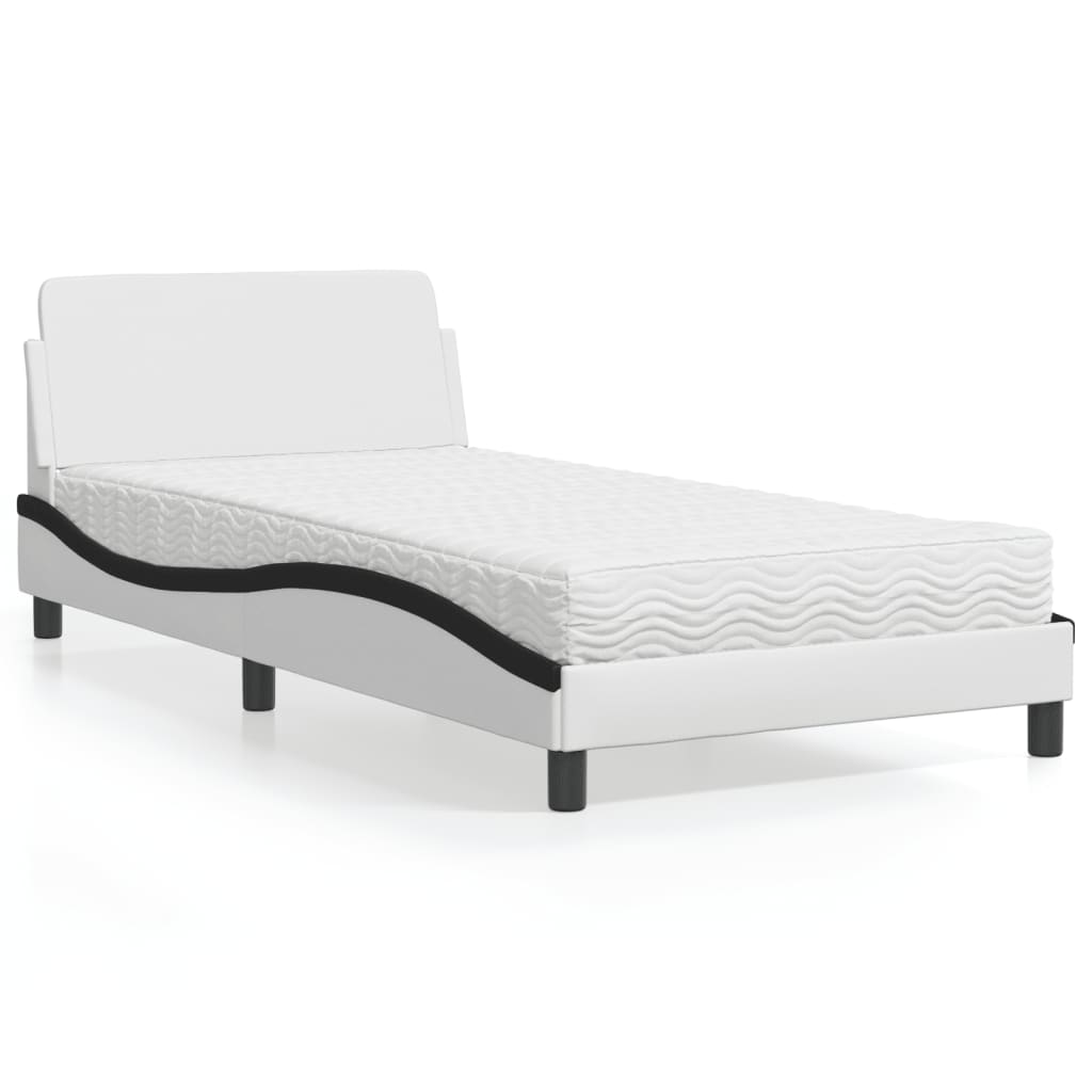 Bed met matras "Dover" kunstleer wit en zwart 100x200 cm is nu te koop bij PeponiXL, paradijselijk wonen!