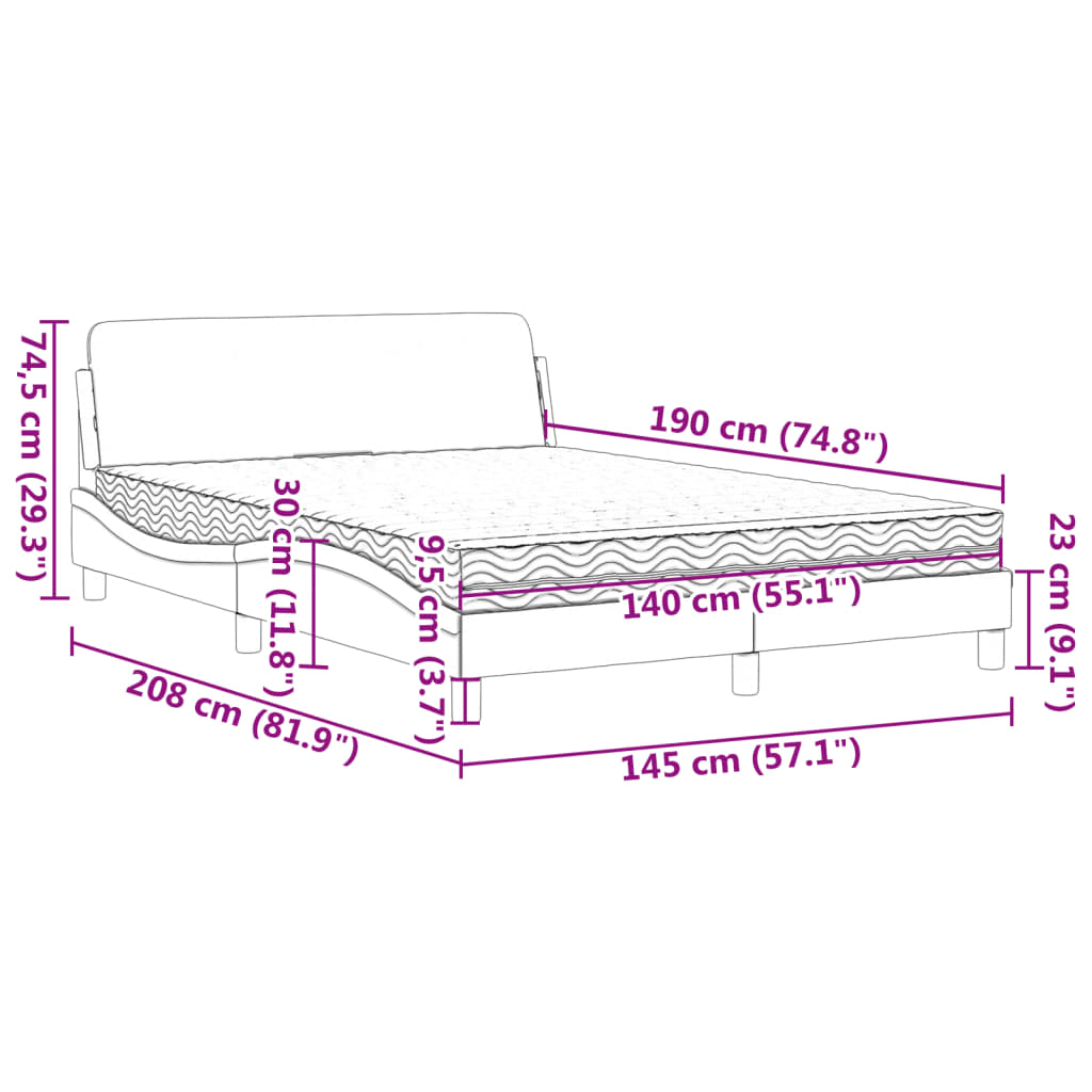 Bed met matras "Dover" stof lichtgrijs 140x190 cm is nu te koop bij PeponiXL, paradijselijk wonen!