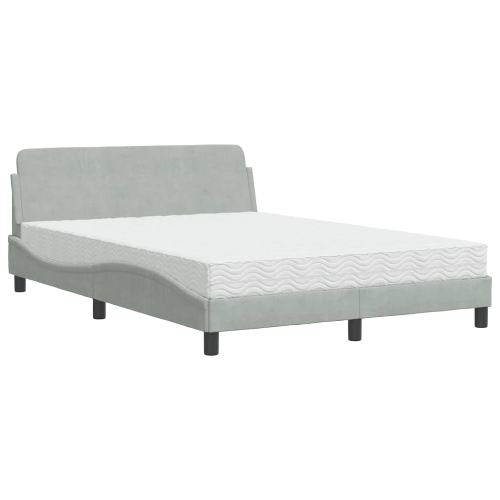 Bed met matras "Dover" fluweel lichtgrijs 140x190 cm is nu te koop bij PeponiXL, paradijselijk wonen!