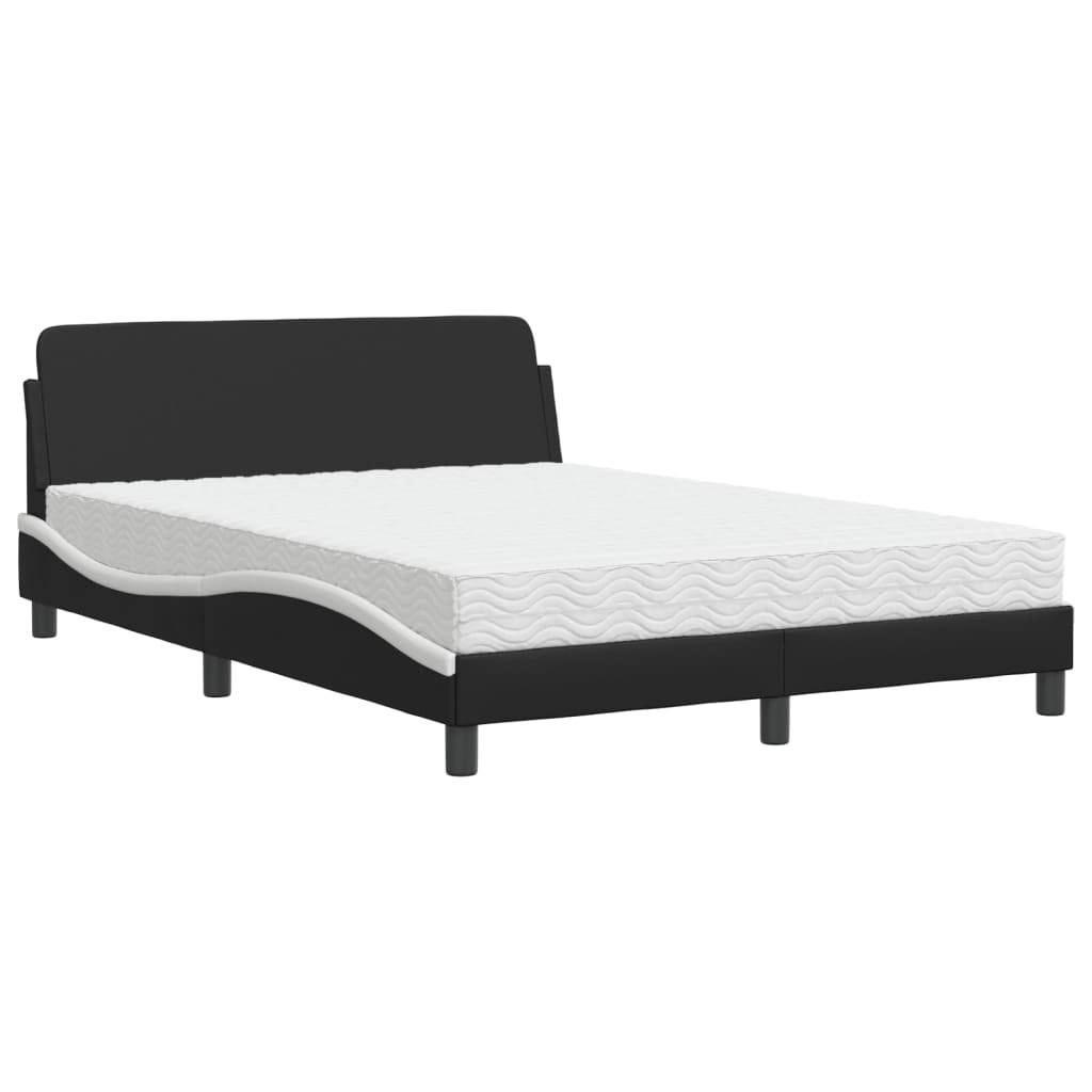 Bed met matras "Dover" kunstleer zwart en wit 140x190 cm is nu te koop bij PeponiXL, paradijselijk wonen!