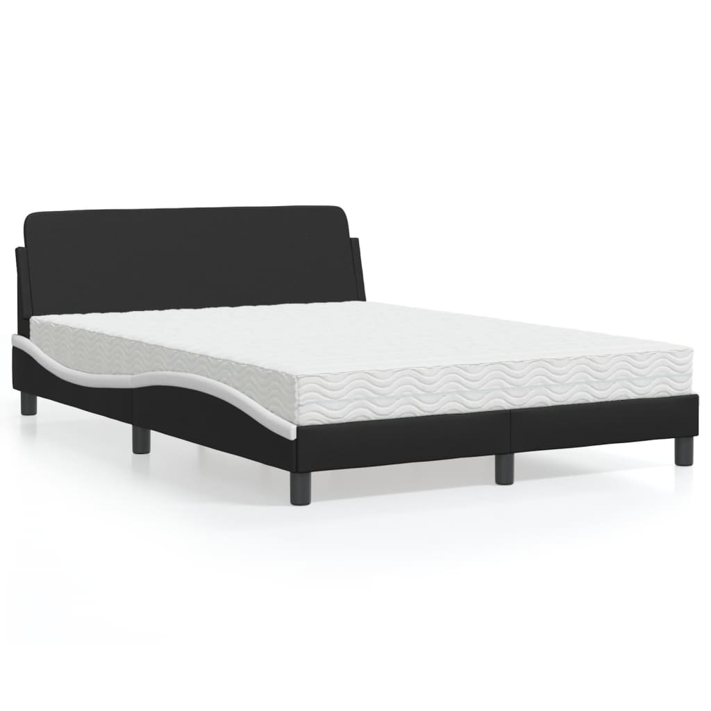 Bed met matras "Dover" kunstleer zwart en wit 140x190 cm is nu te koop bij PeponiXL, paradijselijk wonen!