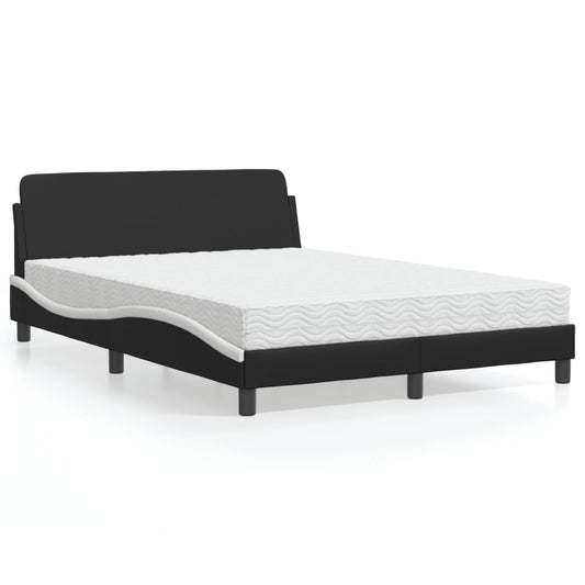 Bed met matras "Dover" kunstleer zwart en wit 140x200 cm is nu te koop bij PeponiXL, paradijselijk wonen!