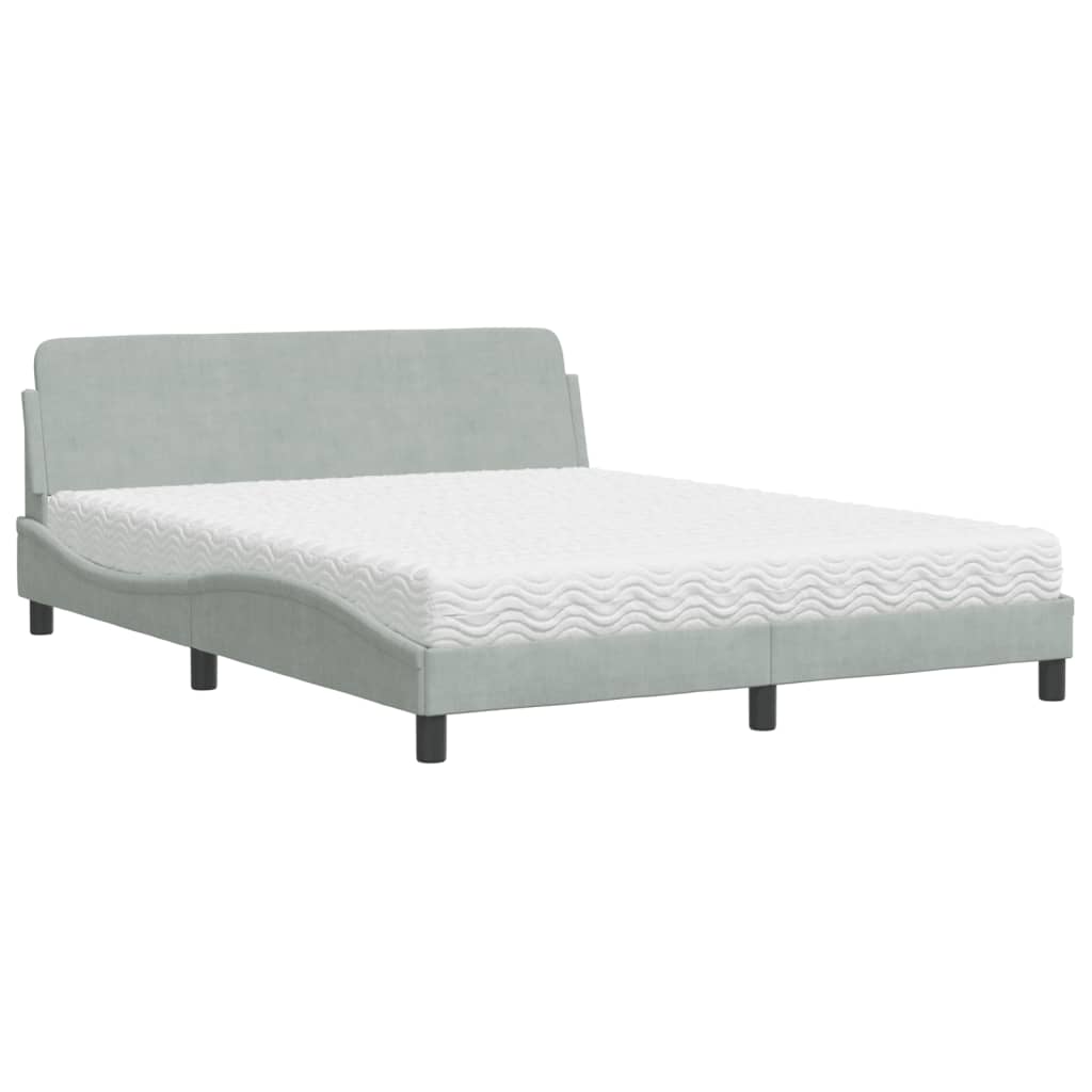 Bed met matras "Dover" fluweel lichtgrijs 160x200 cm is nu te koop bij PeponiXL, paradijselijk wonen!