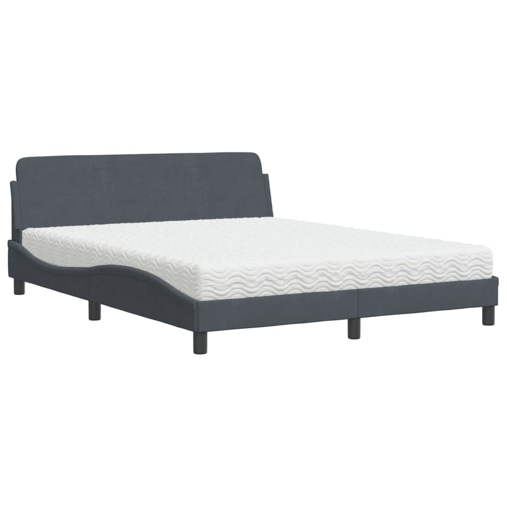Bed met matras "Dover" fluweel donkergrijs 160x200 cm is nu te koop bij PeponiXL, paradijselijk wonen!