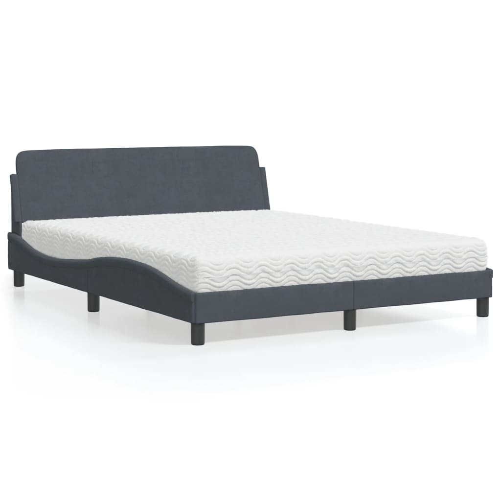 Bed met matras "Dover" fluweel donkergrijs 160x200 cm is nu te koop bij PeponiXL, paradijselijk wonen!