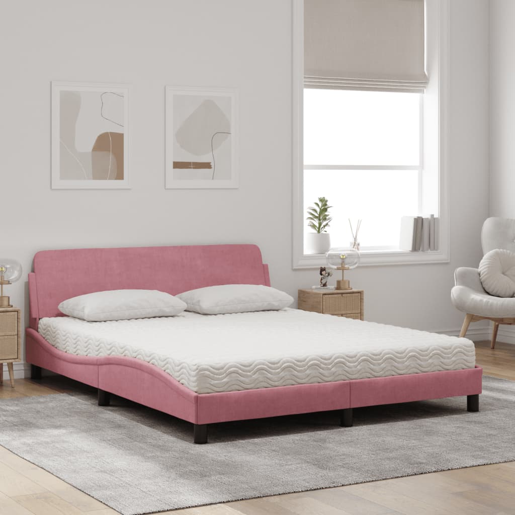 Bed met matras "Dover" fluweel roze 160x200 cm is nu te koop bij PeponiXL, paradijselijk wonen!