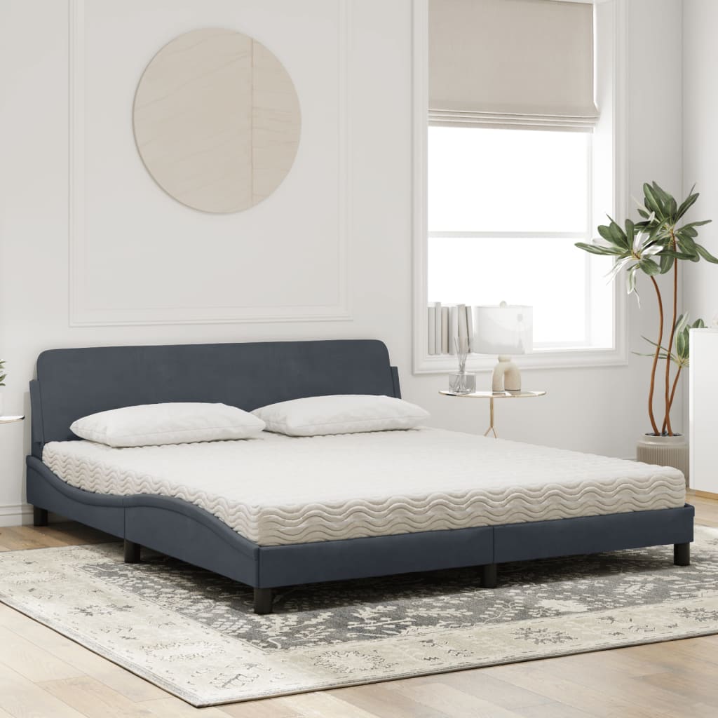 Bed met matras "Dover" fluweel donkergrijs 180x200 cm is nu te koop bij PeponiXL, paradijselijk wonen!