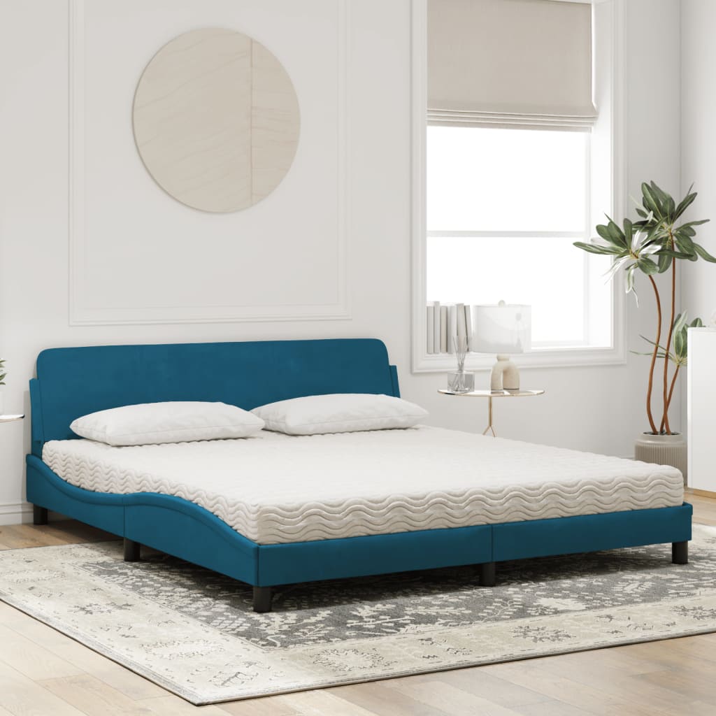 Bed met matras "Dover" fluweel blauw 180x200 cm is nu te koop bij PeponiXL, paradijselijk wonen!