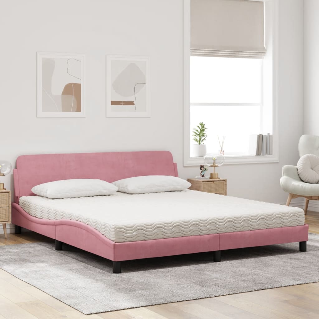 Bed met matras "Dover" fluweel roze 180x200 cm is nu te koop bij PeponiXL, paradijselijk wonen!