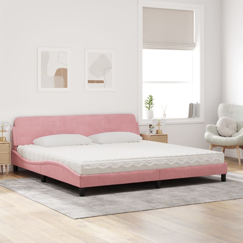Bed met matras "Dover" fluweel roze 200x200 cm is nu te koop bij PeponiXL, paradijselijk wonen!