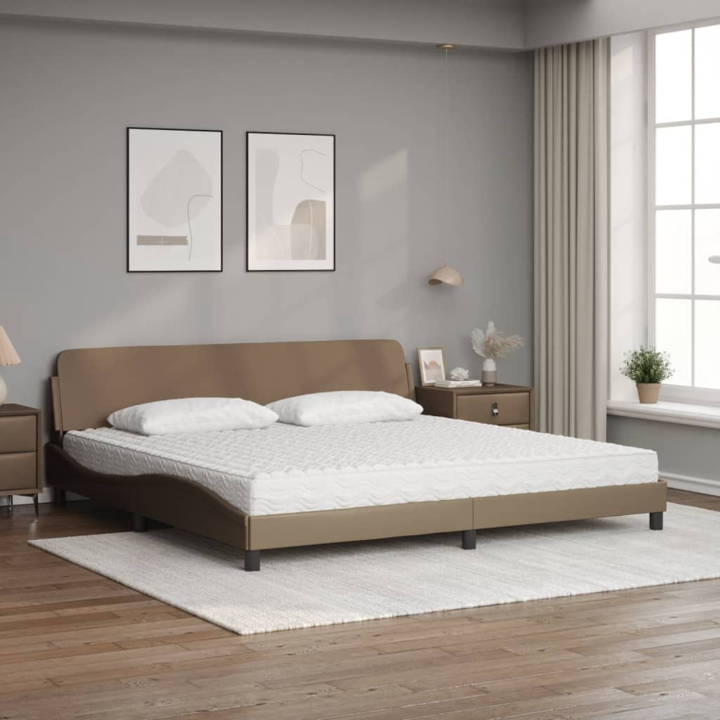 Bed met matras "Dover" kunstleer cappuccinokleurig 200x200 cm is nu te koop bij PeponiXL, paradijselijk wonen!