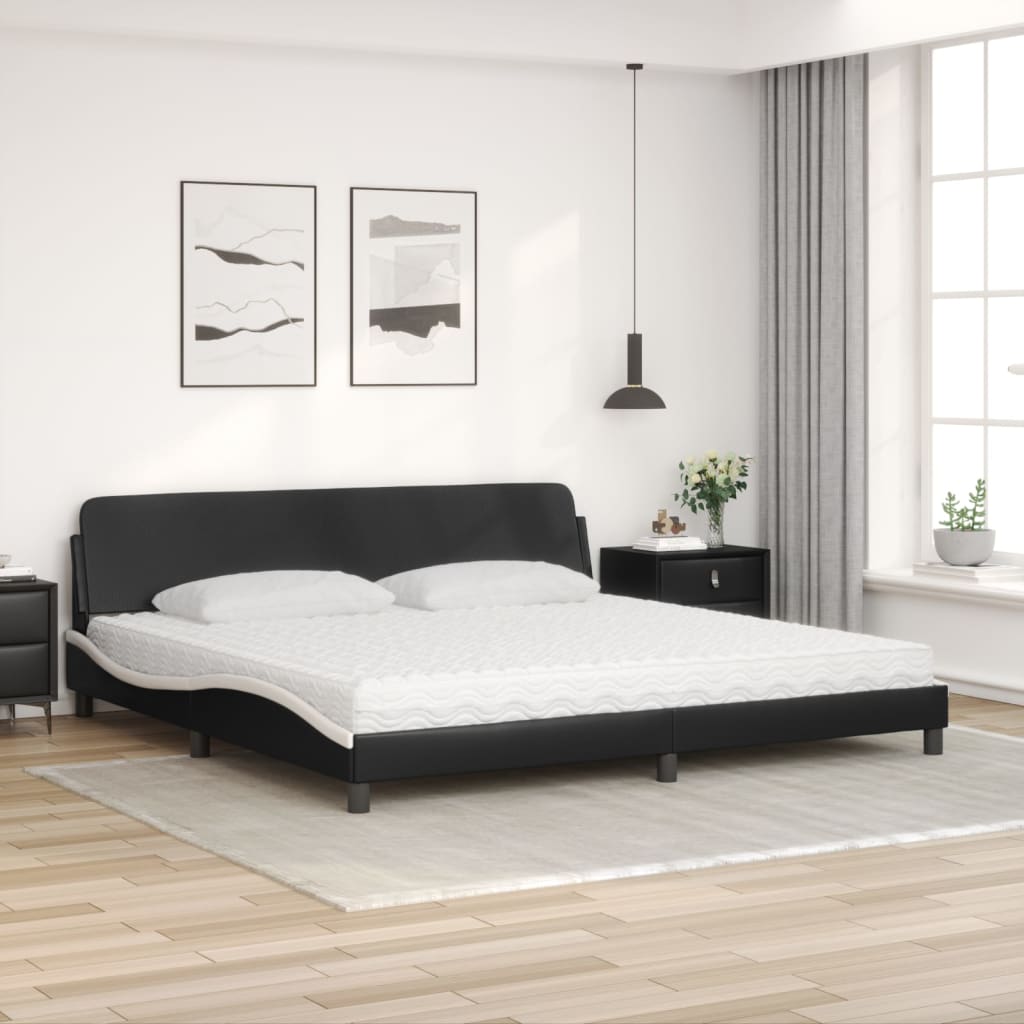 Bed met matras "Dover" kunstleer zwart en wit 200x200 cm is nu te koop bij PeponiXL, paradijselijk wonen!