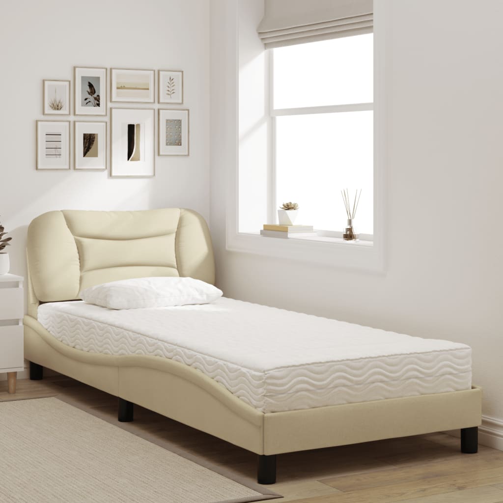 Bed met matras "Hvar" stof crèmekleurig 90x190 cm is nu te koop bij PeponiXL, paradijselijk wonen!