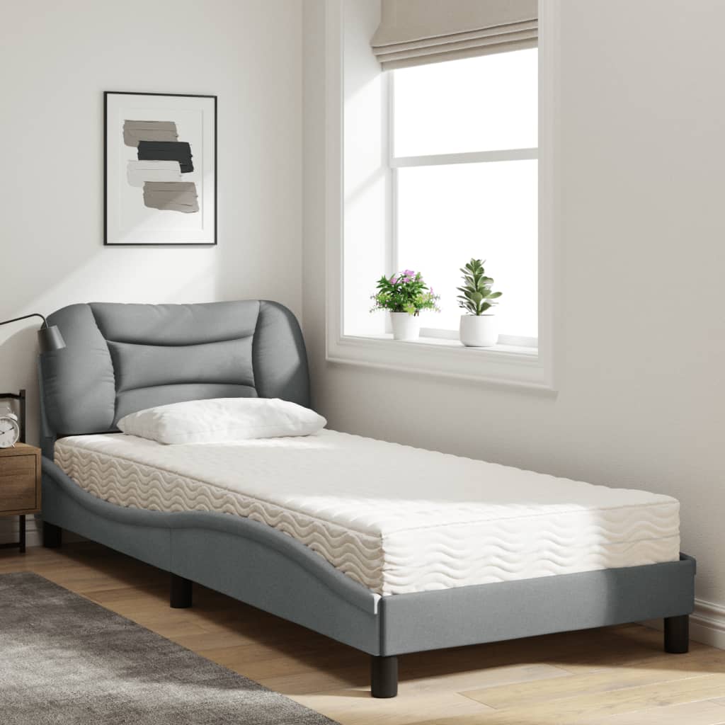 Bed met matras "Hvar" stof lichtgrijs 90x200 cm is nu te koop bij PeponiXL, paradijselijk wonen!