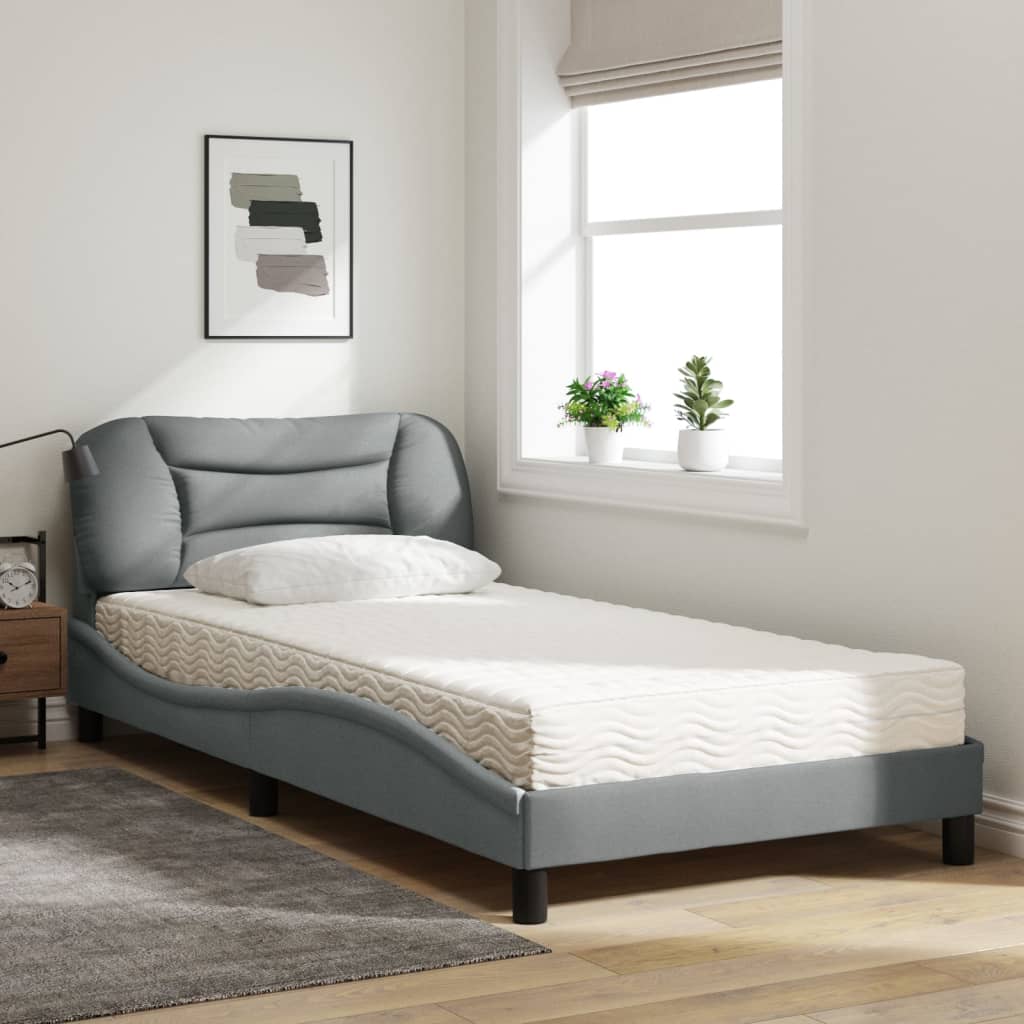 Bed met matras "Hvar" stof lichtgrijs 100x200 cm is nu te koop bij PeponiXL, paradijselijk wonen!