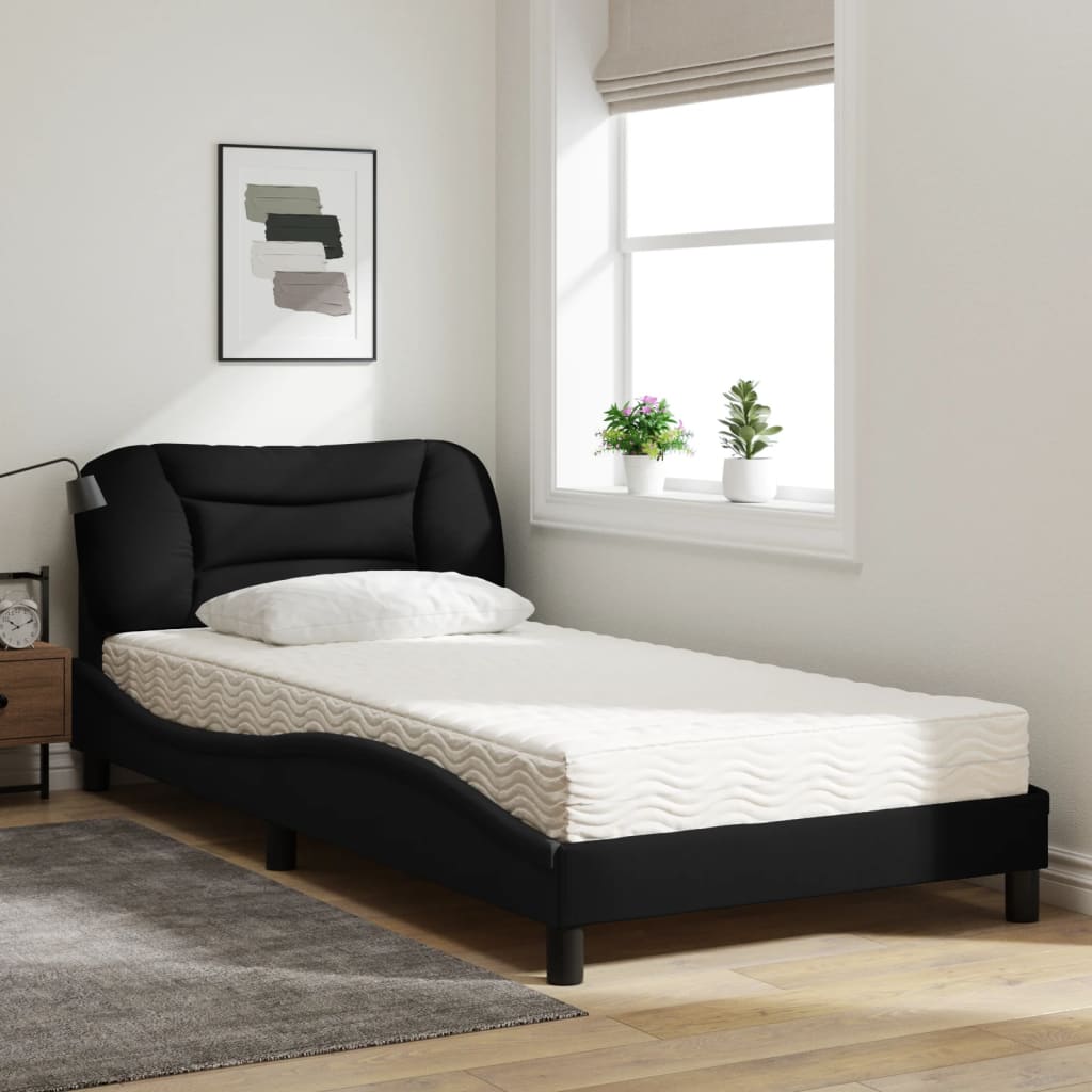 Bed met matras "Hvar" stof zwart 100x200 cm is nu te koop bij PeponiXL, paradijselijk wonen!