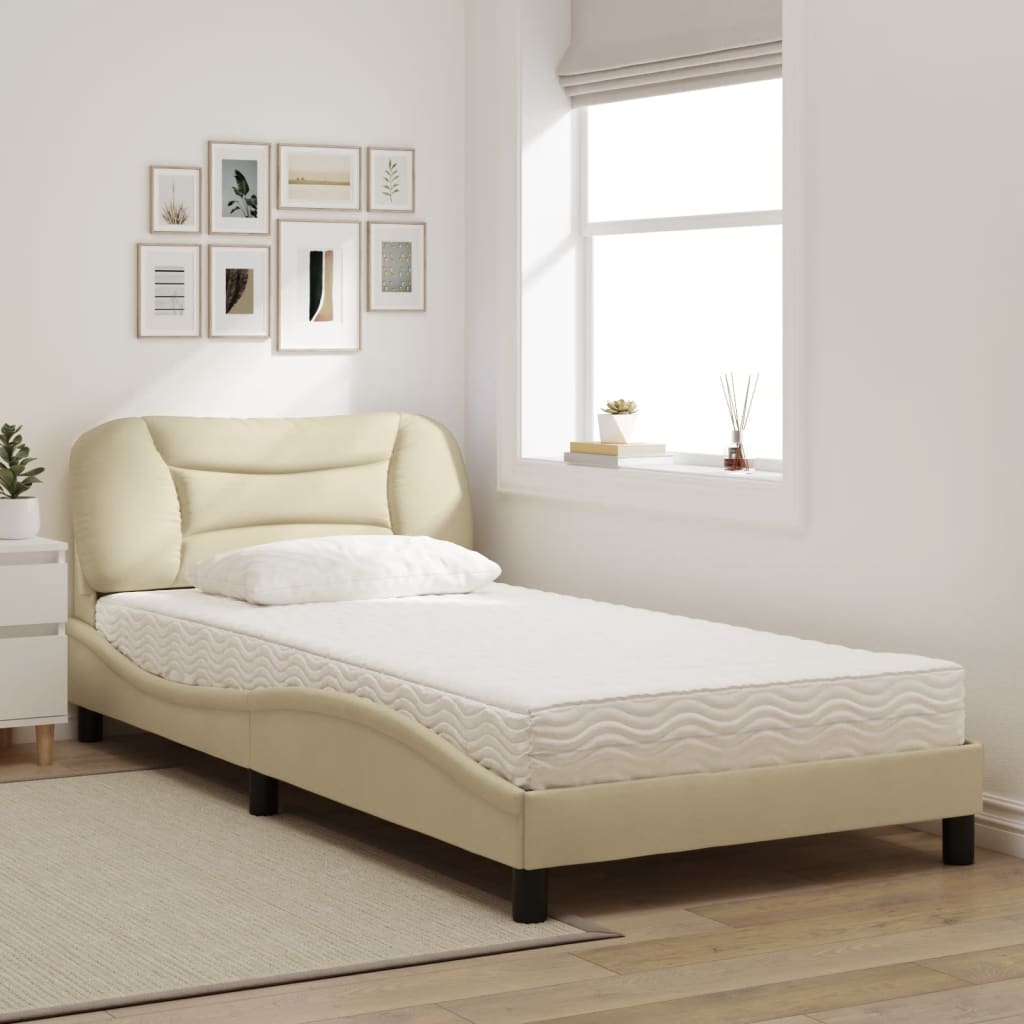 Bed met matras "Hvar" stof crèmekleurig 100x200 cm is nu te koop bij PeponiXL, paradijselijk wonen!