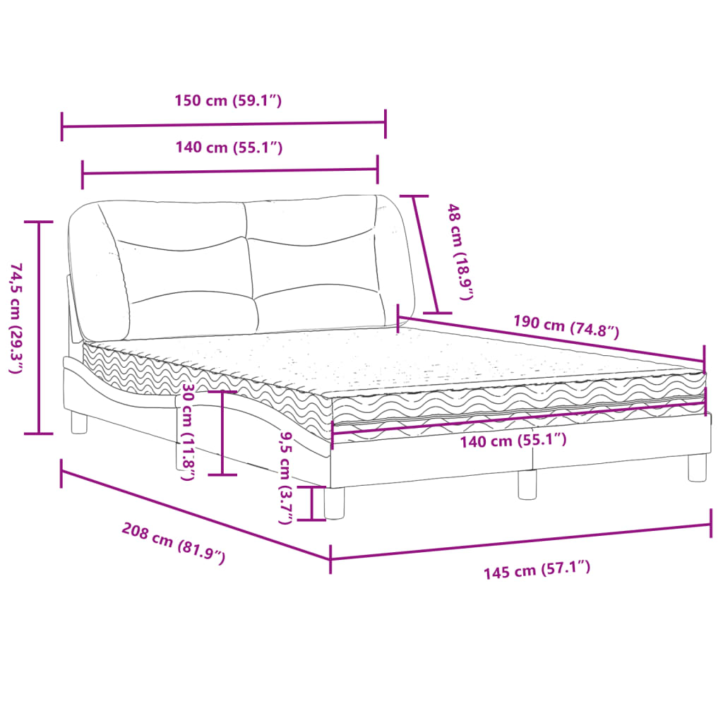 Bed met matras "Hvar" stof lichtgrijs 140x190 cm is nu te koop bij PeponiXL, paradijselijk wonen!