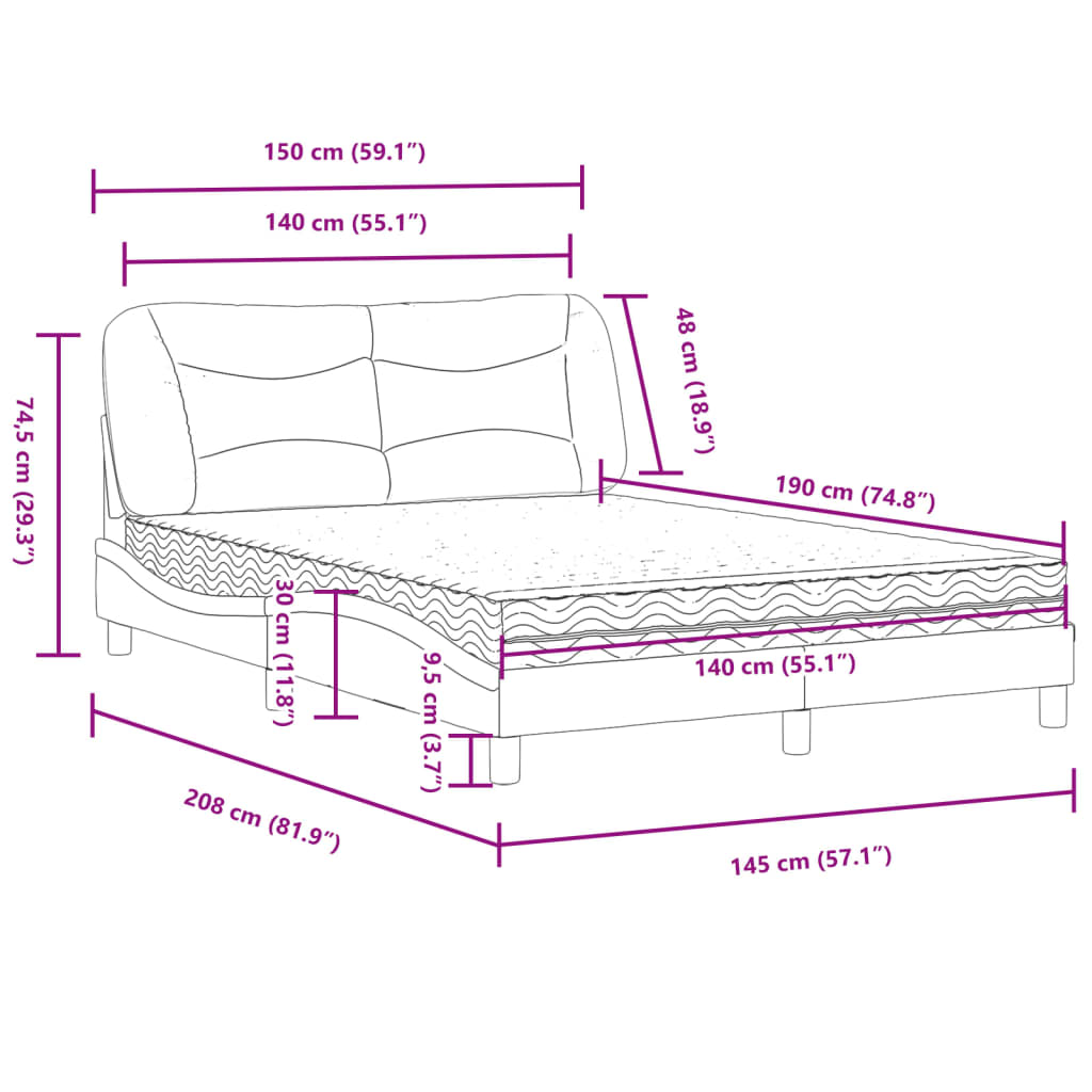 Bed met matras "Hvar" stof zwart 140x190 cm is nu te koop bij PeponiXL, paradijselijk wonen!