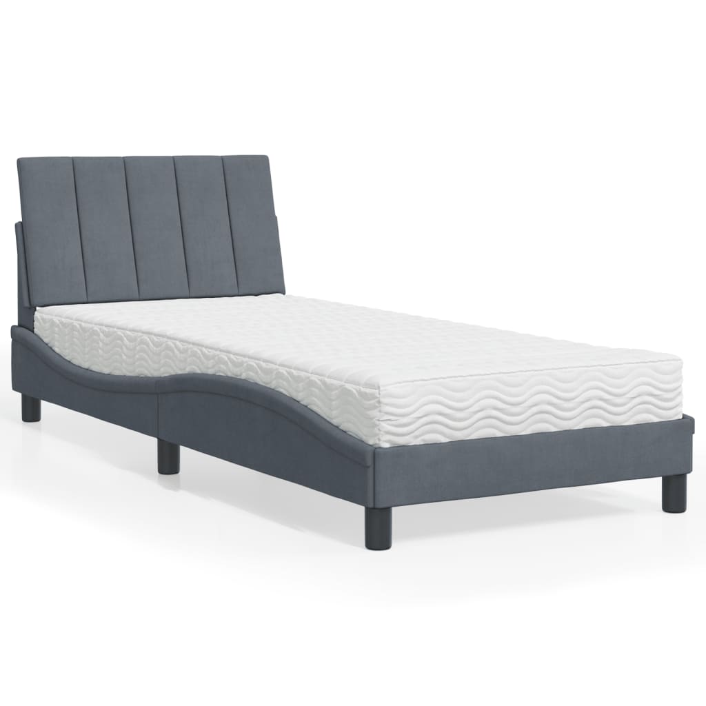 Bed met matras "Hanko" fluweel donkergrijs 80x200 cm is nu te koop bij PeponiXL, paradijselijk wonen!