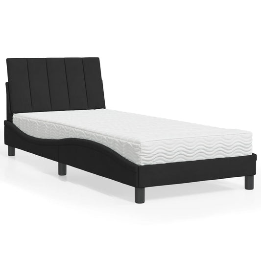Bed met matras "Hanko" fluweel zwart 80x200 cm is nu te koop bij PeponiXL, paradijselijk wonen!