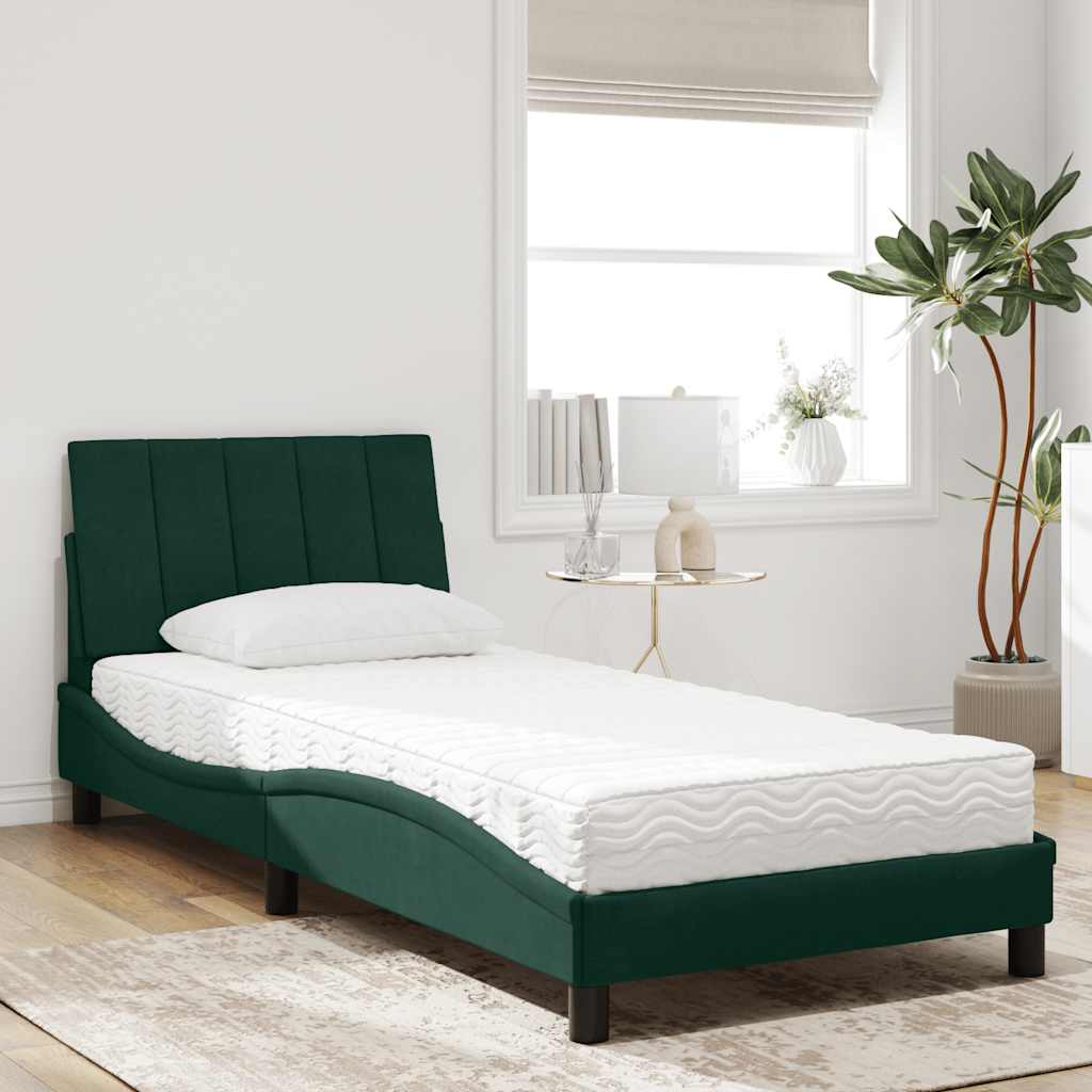 Bed met matras "Hanko" fluweel donkergroen 80x200 cm is nu te koop bij PeponiXL, paradijselijk wonen!