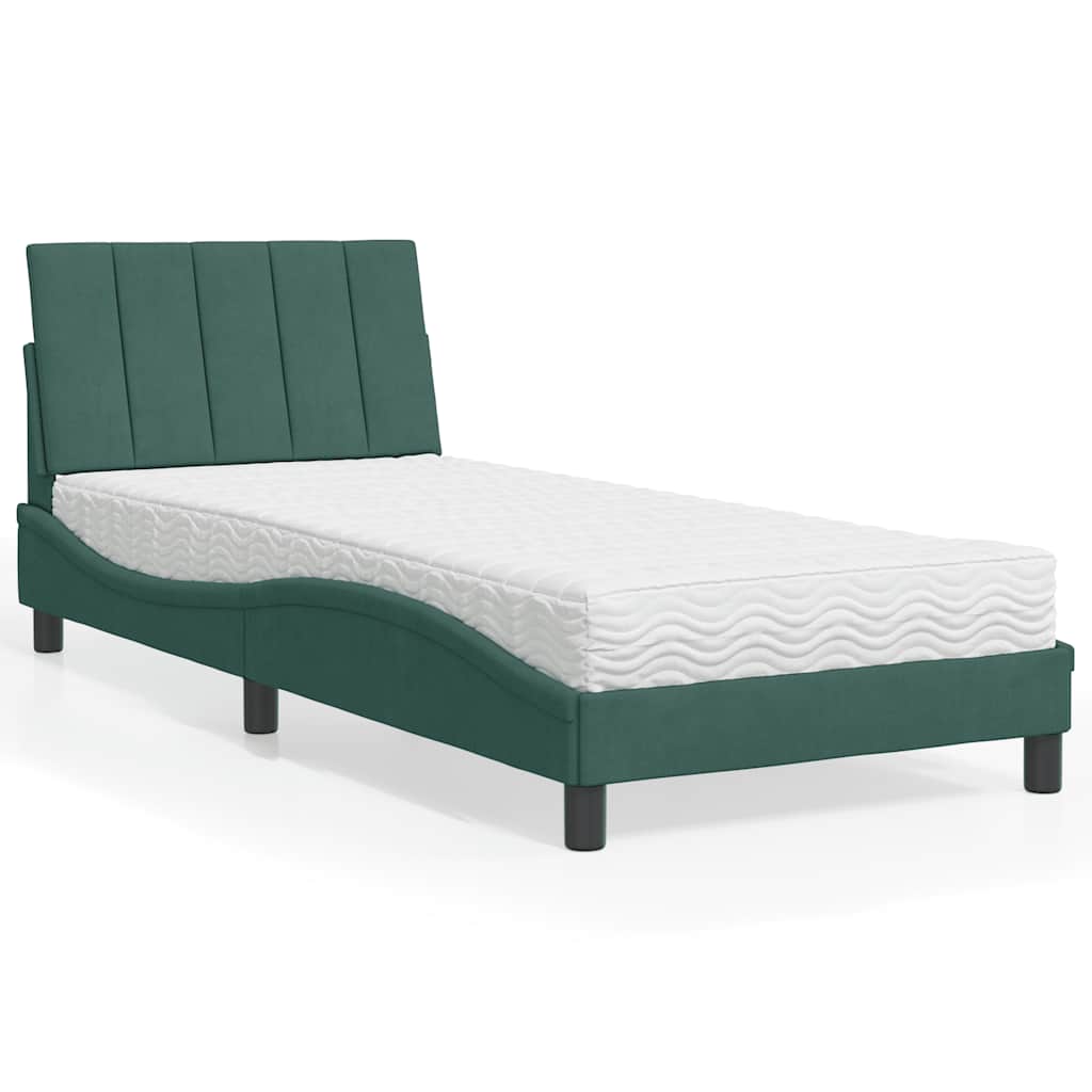 Bed met matras "Hanko" fluweel donkergroen 80x200 cm is nu te koop bij PeponiXL, paradijselijk wonen!