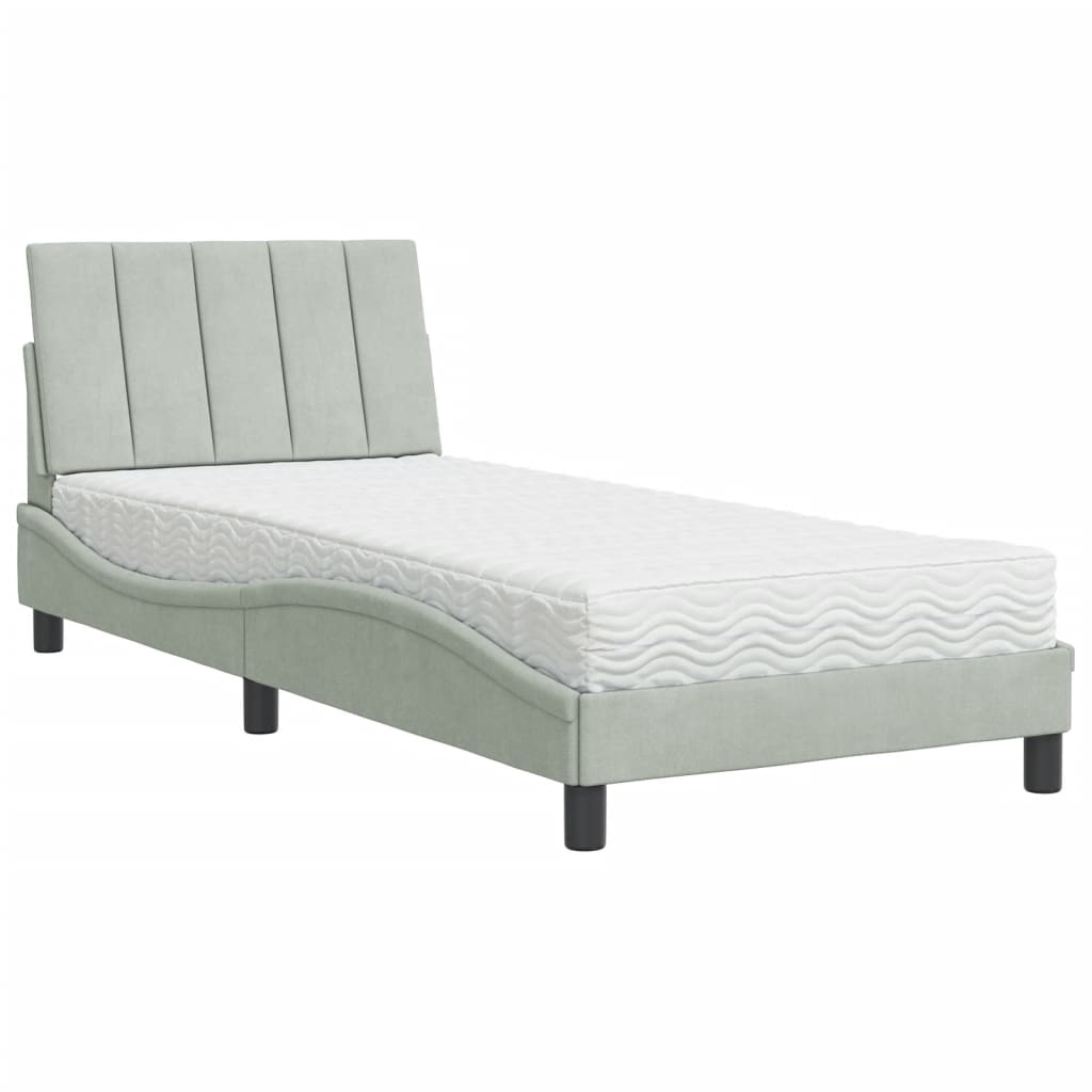 Bed met matras "Hanko" fluweel lichtgrijs 90x190 cm is nu te koop bij PeponiXL, paradijselijk wonen!