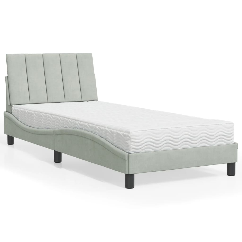 Bed met matras "Hanko" fluweel lichtgrijs 90x190 cm is nu te koop bij PeponiXL, paradijselijk wonen!