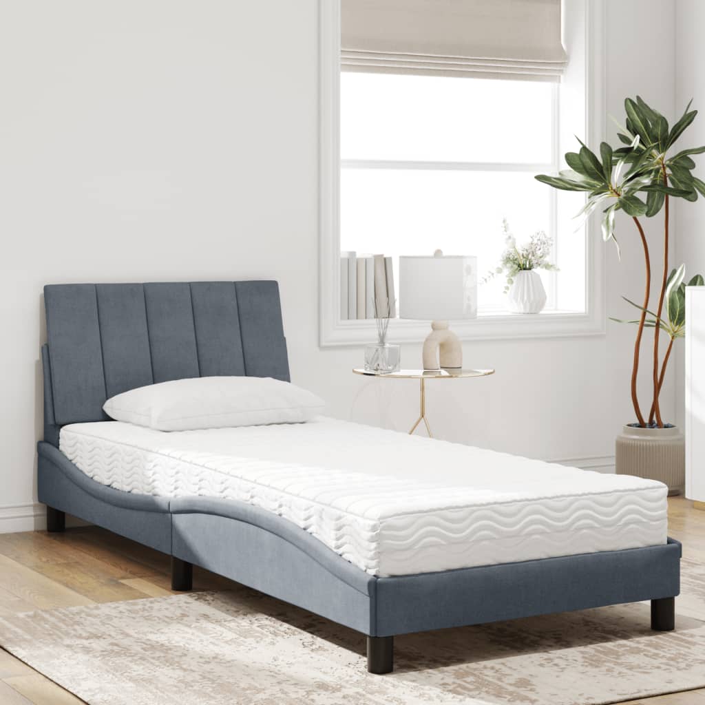 Bed met matras "Hanko" fluweel donkergrijs 90x190 cm is nu te koop bij PeponiXL, paradijselijk wonen!