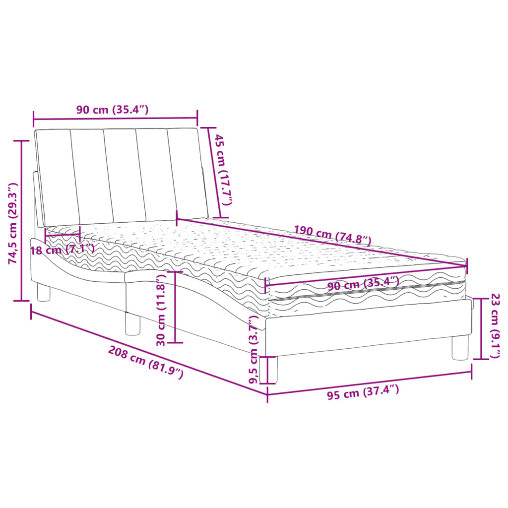 Bed met matras "Hanko" fluweel donkergrijs 90x190 cm is nu te koop bij PeponiXL, paradijselijk wonen!