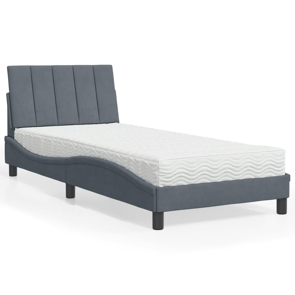Bed met matras "Hanko" fluweel donkergrijs 90x190 cm is nu te koop bij PeponiXL, paradijselijk wonen!